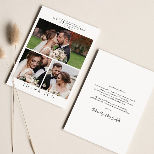 Tarjeta De Agradecimiento Boda de Collage de fotos moderno (Wedding Day Photos Thank You Card)