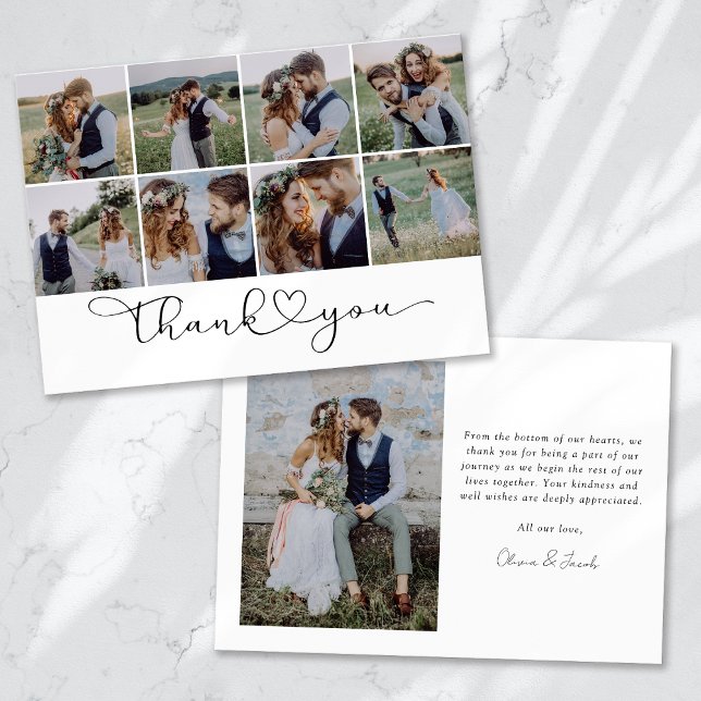 Tarjeta De Agradecimiento Boda de Collage de fotos múltiple moderno (Subido por el creador)