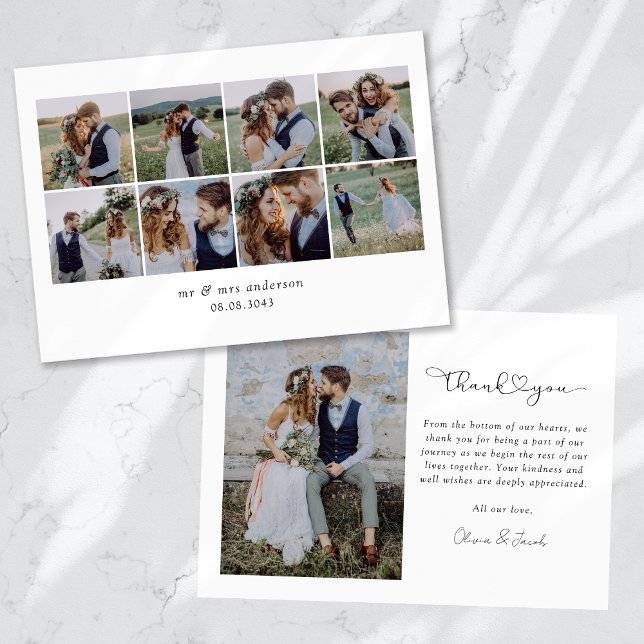 Tarjeta De Agradecimiento Boda de Collage de fotos múltiple moderno (Subido por el creador)