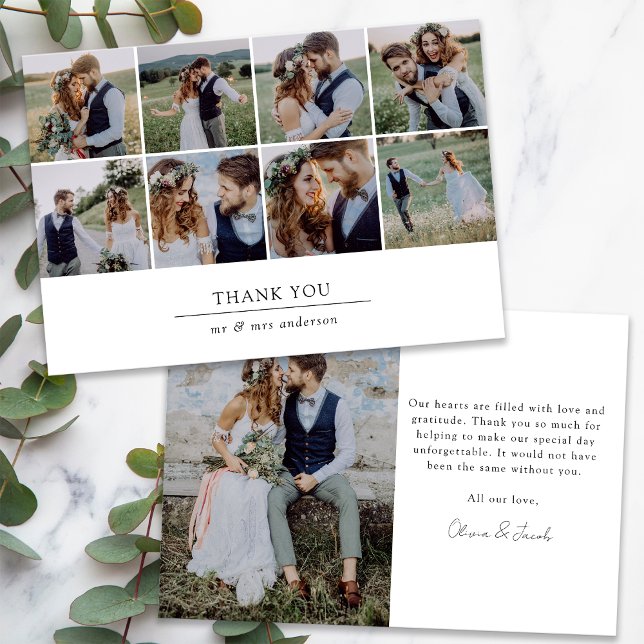Tarjeta De Agradecimiento Boda de Collage de fotos múltiple moderno (Subido por el creador)