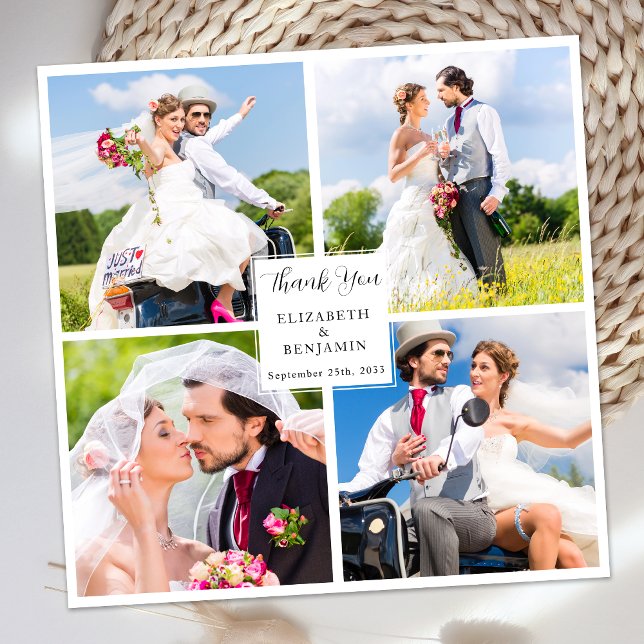 Tarjeta De Agradecimiento Boda de Collage de fotos Personalizado elegante de (Subido por el creador)