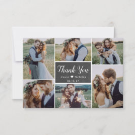 Tarjeta De Agradecimiento Boda de Collage de fotos Rustic Chalkboard Script