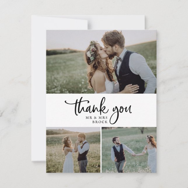 Tarjeta De Agradecimiento Boda de Collage de fotos Rustic Script 3 (Anverso)