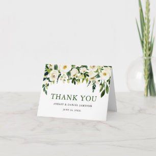 Tarjeta De Agradecimiento Boda de color de agua blanco floral verde