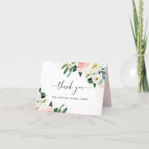 Tarjeta De Agradecimiento Boda de color de agua floral de Rubor con tinta do