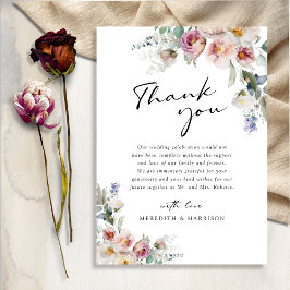Tarjeta De Agradecimiento Boda de color de agua romántico floral eucalipto
