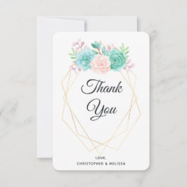 Tarjeta De Agradecimiento Boda de color de agua rosa y verde moderno