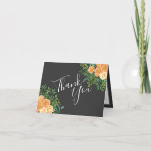 Tarjeta De Agradecimiento Boda de color gris oscuro con floral moderna