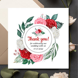 Tarjeta De Agradecimiento Boda de color rojo rosa