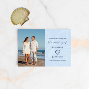Tarjeta De Agradecimiento Boda de conchas azules costeras
