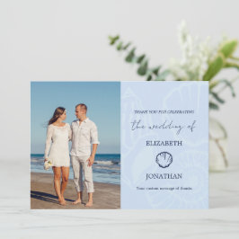 Tarjeta De Agradecimiento Boda de conchas azules costeras
