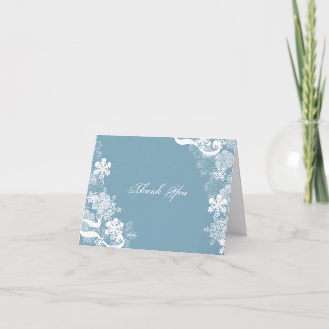 Tarjeta De Agradecimiento Boda de copo de nieve azul invernal Gracias tarjet (Anverso)