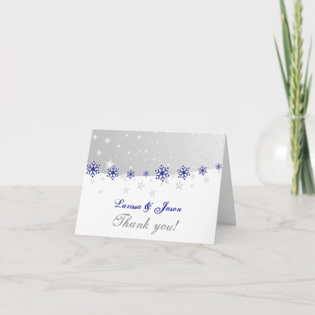 Tarjeta De Agradecimiento Boda de copo de nieve azul y gris Gracias foto (Anverso)
