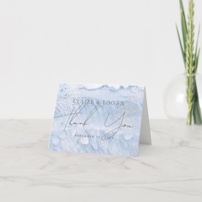 Tarjeta De Agradecimiento Boda de copos de nieve de plata helada (Anverso)