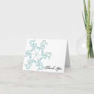 Tarjeta De Agradecimiento Boda de copos de nieve del corazón azul hielo Grac