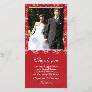 Tarjeta De Agradecimiento Boda de copos de nieve rojos + blancos gracias fot