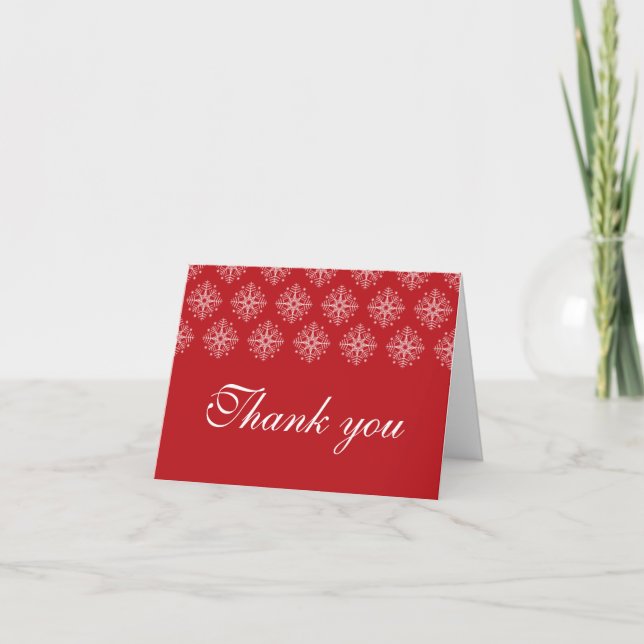 Tarjeta De Agradecimiento Boda de copos de nieve rojos + blancos gracias tar (Anverso)