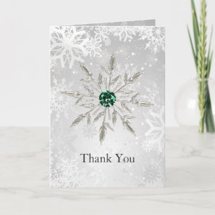 Tarjeta De Agradecimiento boda de copos de nieve verde esmeralda de plata