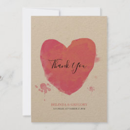 Tarjeta De Agradecimiento Boda de Corazón de Acuarela Rústica