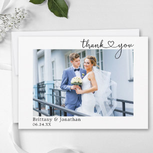 Tarjeta De Agradecimiento Boda de Corazón de Caligrafía Minimalista Moderna