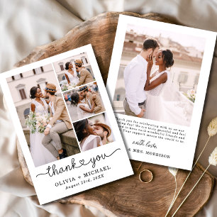 Tarjeta De Agradecimiento Boda de corazón de guión de cinco Collages de foto