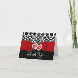 Tarjeta De Agradecimiento Boda de Corazones de Amor de Damasco Rojo y Negro