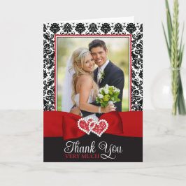 Tarjeta De Agradecimiento Boda de Corazones de Amor Rojo, Negro, Blanco Dama