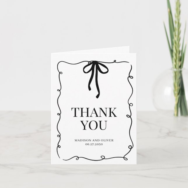 Tarjeta De Agradecimiento Boda de corbata negra caprichosa (Anverso)