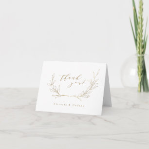 Tarjeta De Agradecimiento Boda de corona botánica simple de oro