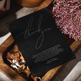 Tarjeta De Agradecimiento Boda de cosecha formal negra y blanca