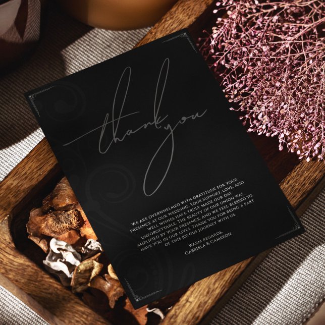 Tarjeta De Agradecimiento Boda de cosecha formal negra y blanca (Subido por el creador)