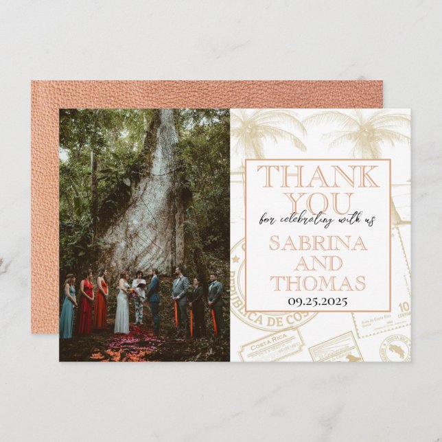 Tarjeta De Agradecimiento Boda de Costa Rica, gracias (Anverso / Reverso)