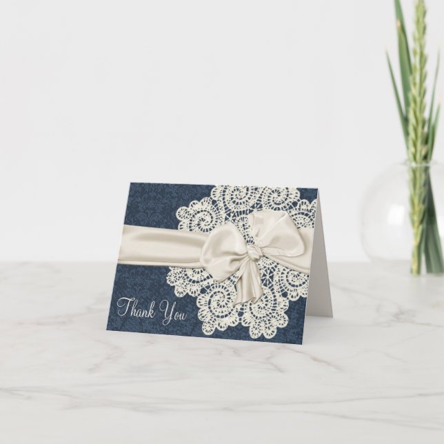 Tarjeta De Agradecimiento Boda de Country Denim & Ivory Lace Gracias (Anverso)