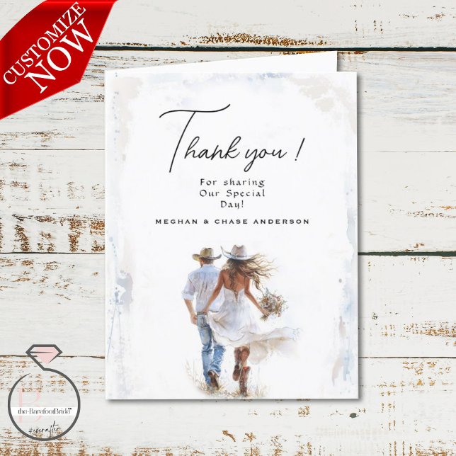Tarjeta De Agradecimiento Boda de Cowboy Rústico de Acuarela (Subido por el creador)