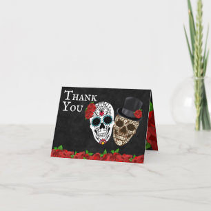 Tarjeta De Agradecimiento Boda de Cráneo de Azúcar Vintage