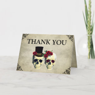 Tarjeta De Agradecimiento Boda de cráneo de Novia y Groom