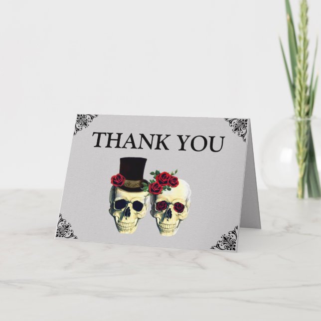 Tarjeta De Agradecimiento Boda de cráneo de Novia y Groom (Anverso)