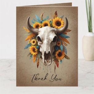 Tarjeta De Agradecimiento Boda de cráneo de vaca de plumas de girasol de col