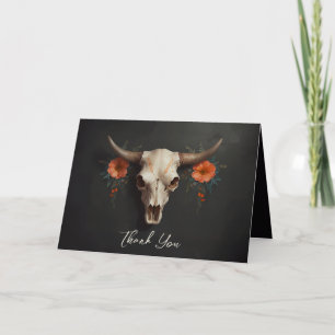 Tarjeta De Agradecimiento Boda de cráneo de vaca floral de color de agua min