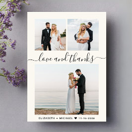 Tarjeta De Agradecimiento Boda de crema de Collage de fotos de script de mod