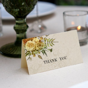 Tarjeta De Agradecimiento Boda de crema de Rosa de vintage de Damask que se