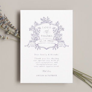 Tarjeta De Agradecimiento Boda de Cresta Floral Clásica de Lavanda Foto