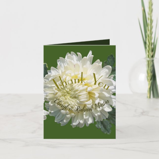 Tarjeta De Agradecimiento Boda de crisantemo Simple Elegancia Flor Blanca (Anverso)