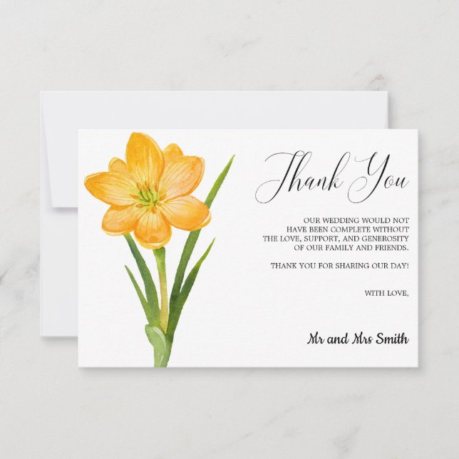 Tarjeta De Agradecimiento Boda de crocus amarillo de moda Gracias (Anverso)