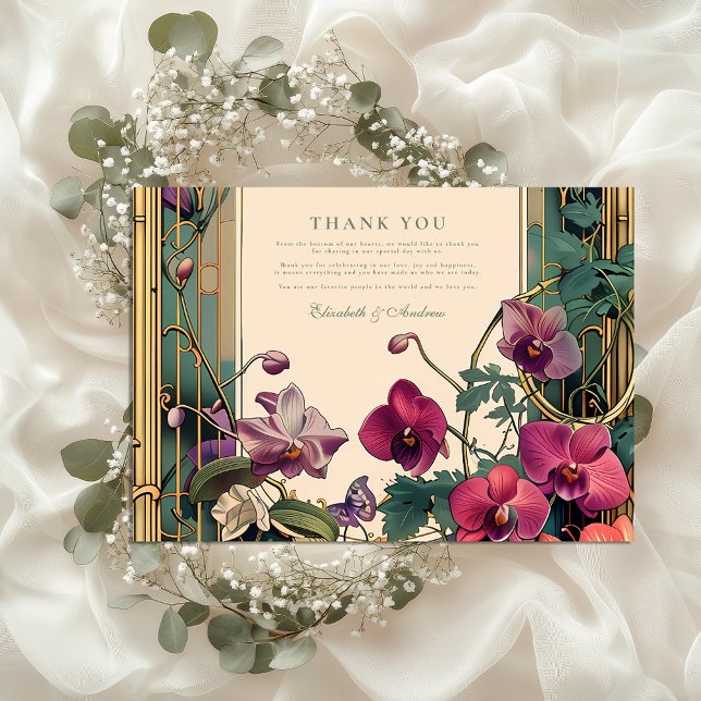 Tarjeta De Agradecimiento Boda de cuadros orquídeos de Art Nouveau (Subido por el creador)
