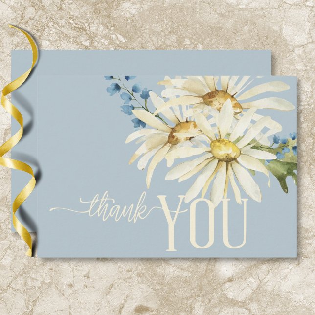 Tarjeta De Agradecimiento Boda de Daisies Rústicos Azules y Blancos (Rustic Blue & White Daisies Wedding Thank You Card)