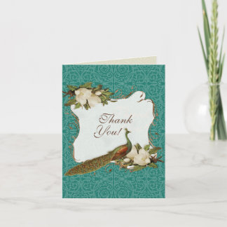 Tarjeta De Agradecimiento Boda de Damasco con Remolino Floral de Magnolia de