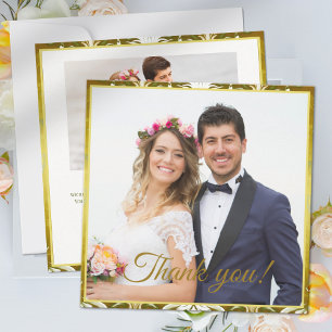 Tarjeta De Agradecimiento Boda de Damasco Dorado Verde