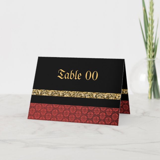 Tarjeta De Agradecimiento Boda de damasco rojo negro oro (Anverso)
