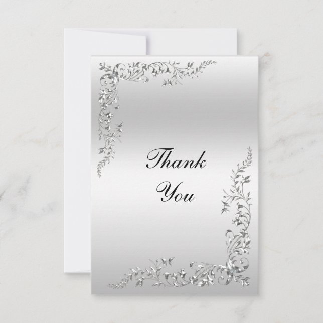 Tarjeta De Agradecimiento Boda de decoración plateada (Anverso)